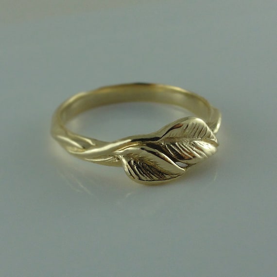14k Gold Leaf Wedding Band: Nature Inspired Twig Ring