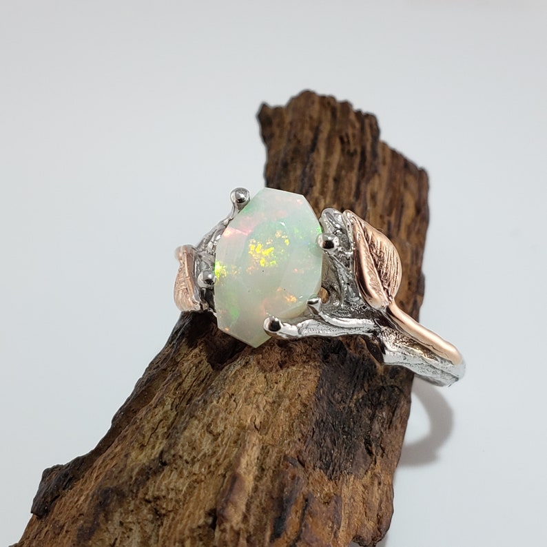 Opal Engagement Ring Opal Rings for Women Opal Ring 14k Gold Two Tone Engagement Ring Raw Opal Ring image 2