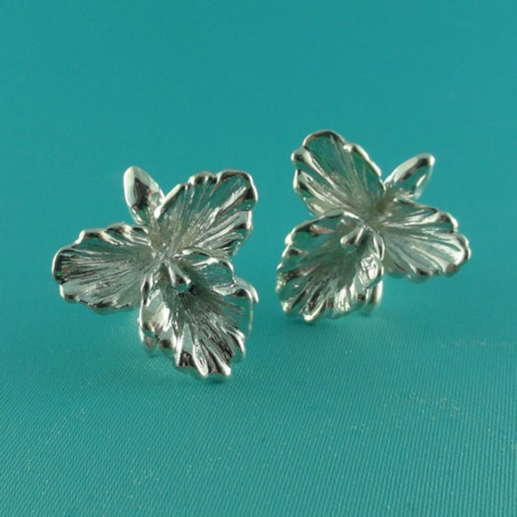 Sterling Silver Cattleya Orchid Post Earrings, Orchid Wedding Jewelry, Silver Orchid Jewelry