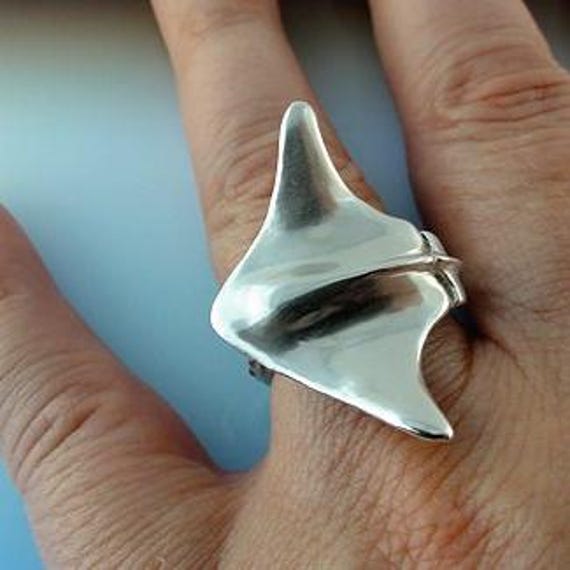 Sterling Silver Stingray Ring: Adjustable Nautical Jewelry