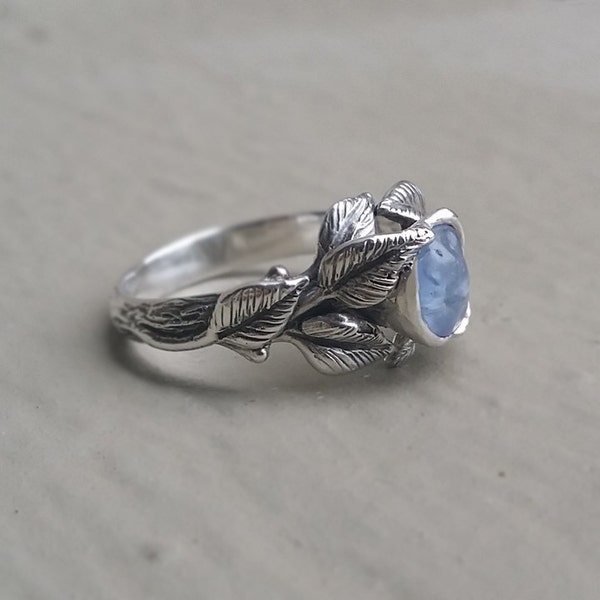 Leaf and Twig Montana Sapphire Ring, Uncut Natural Blue Sapphire Promise or Wedding Ring by Dawn Vertrees
