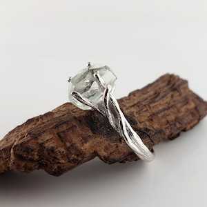 Aquamarine Raw Stone Twig Engagement Ring- Solid White Gold Aquamarine Birthstone Ring by DV Jewelry Designs