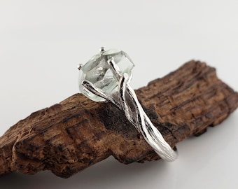 Raw Aquamarine Engagement Ring - Twig White Gold Birthstone Ring