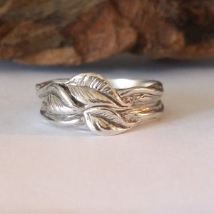 Leaf and Twigs Engagement Wedding Set, Twig Stacking Wedding Band with Leaves in Sterling Silver hand sculpted by Dawn Vertrees