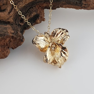 Gold Plated Sterling Silver Cattleya Orchid Necklace - Orchid Necklace - Yellow Gold Necklace - Silver Necklace