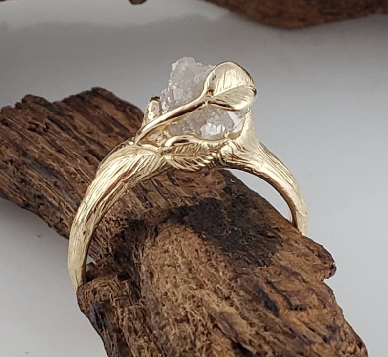 Leaf & Vine Twig Engagement Ring with a Rough Uncut Diamond, Bridal Set, Wedding Ring Set, Anniversary Ring, Promise Ring by Dawn Vertrees image 2