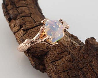 Opal Twig Engagement Ring in 14k Rose Gold, Engagement Ring - Hand Cut Natural Opal Ring - Anniversary Ring