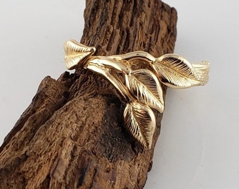 Four Hand Sculpted Leaves, Leaf and Twig Ring in 14k or 18k Gold, Anniversary, Gifts by Dawn Vertrees