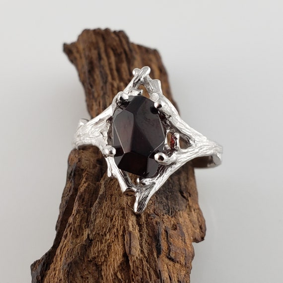 Ant Hill Garnet Gemstone 14k Gold Twig Engagement Ring. Wedding