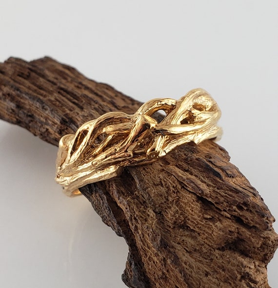 Crossover Twig Branch Wedding Ring, 14k Gold - White Gold Wedding Band - Unisex Statement Ring