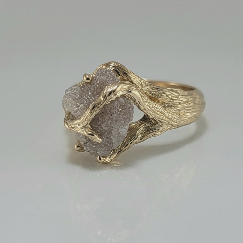 Rough Diamond Twig Engagement, Yellow Gold Branch Ring Anniversary Ring DV Jewelry Designs image 5