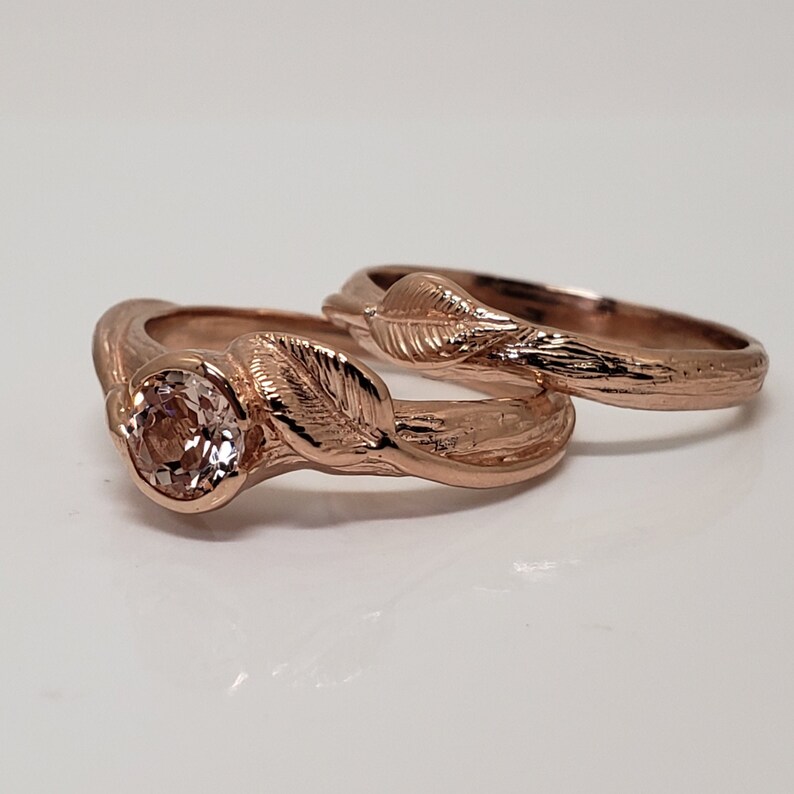 Rose Gold Leaf and Twig Engagement Ring Birthstone Etsy