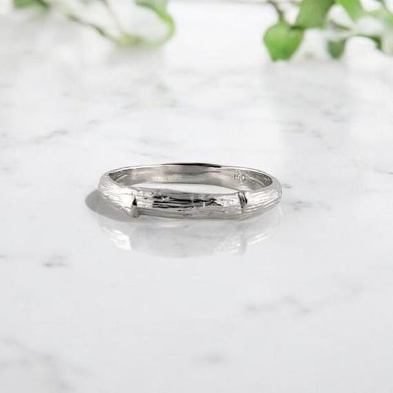Twig Branch Wedding Band, Thin 14k White Gold Wedding Band