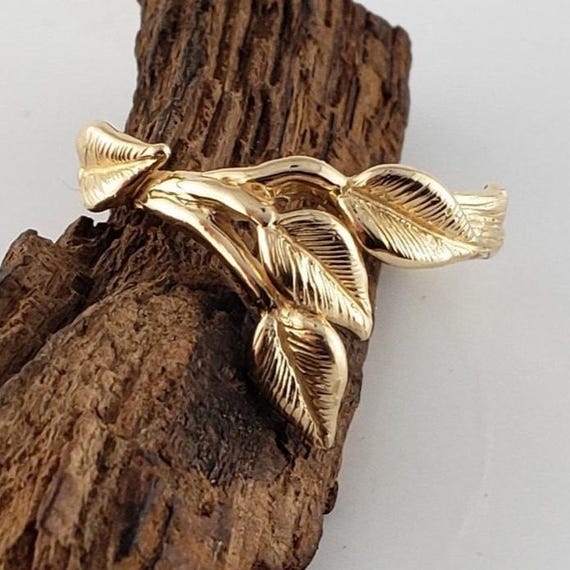 Hand Sculpted Leaf and Twig Ring, 14k or 18k Gold, Anniversary Gift