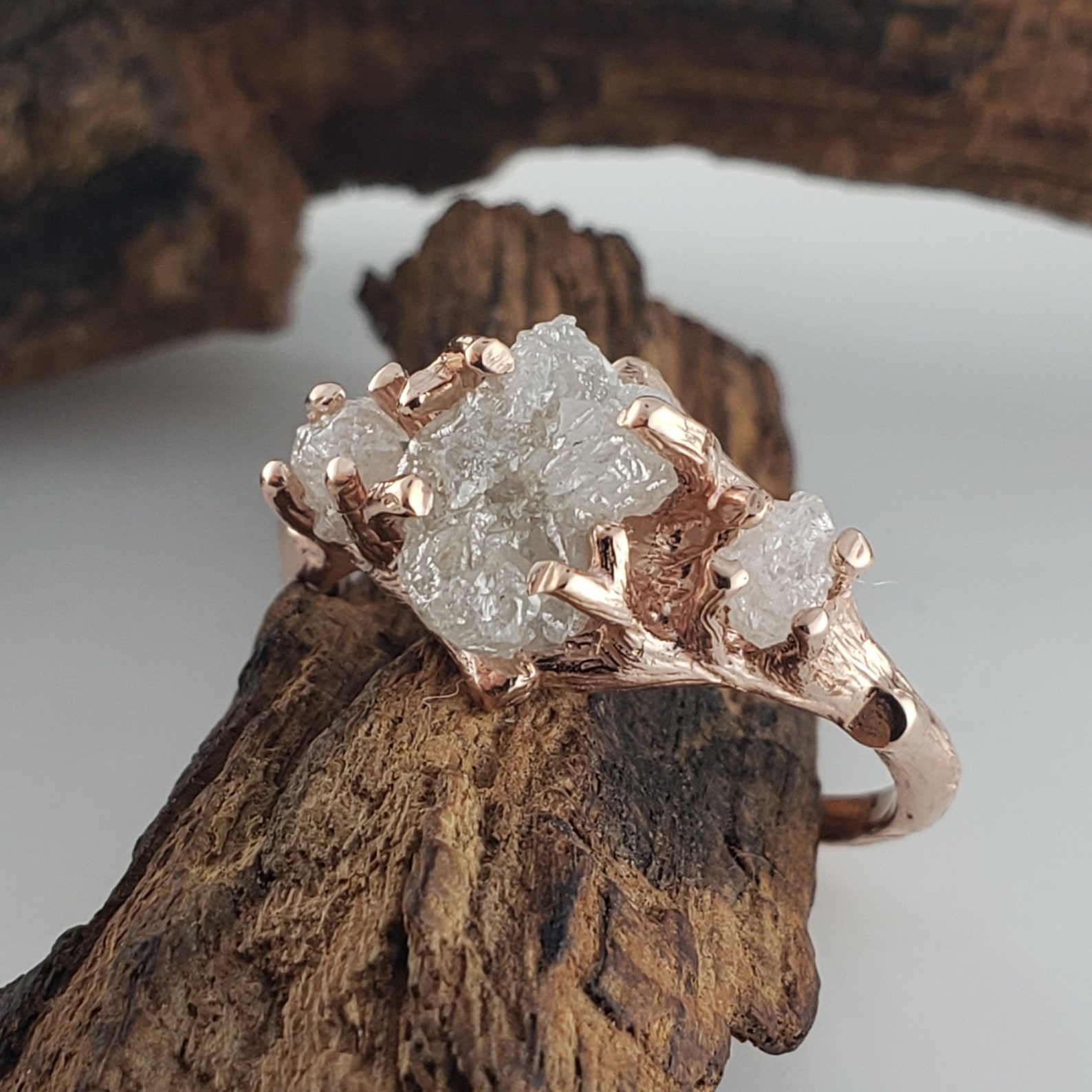 Rough Diamond Twig Engagement Ring in 14k Gold Raw Diamond | Etsy