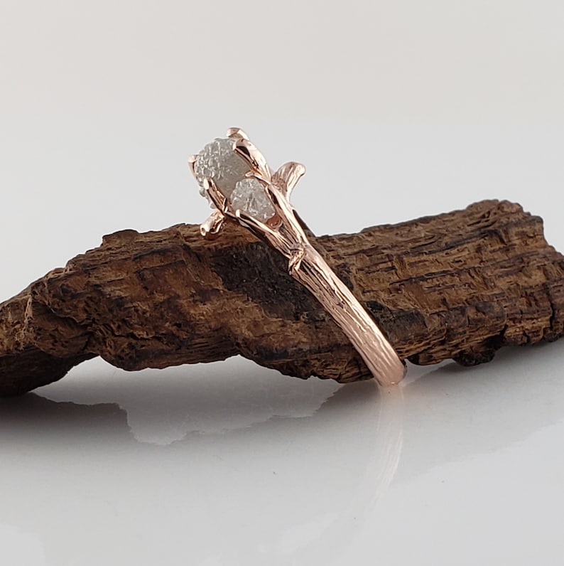14k Rose Gold 3 Rough Raw Diamond Engagement Ring by Dawn Vertrees image 3