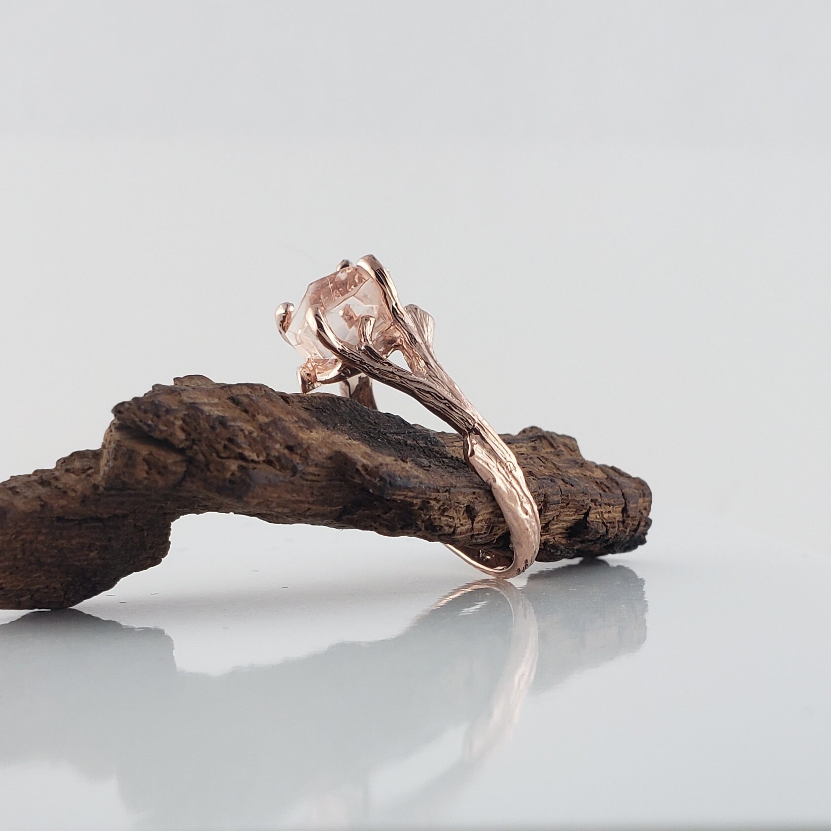 Hand-cut Morganite Twig Engagement Ring 14k Rose Gold | Etsy UK