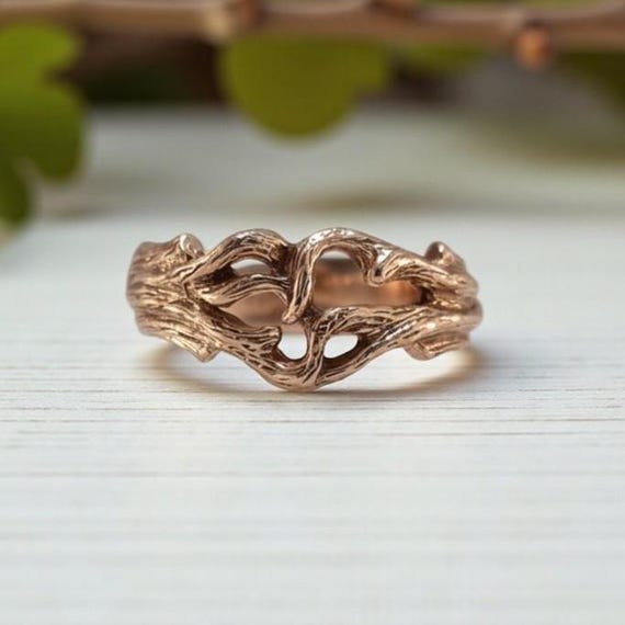 Raw Diamond Engagement Ring in 14k Gold – Branch Style Handmade Jewelry