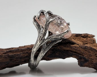 Natural Raw Morganite Twig Engagement Ring in 14k Gold, Hand-made Tree Branch Ring - Anniversary Ring- DV Jewelry Designs