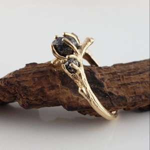 14k Yellow Gold 3 Black Rough Raw Diamond Engagement Ring by Dawn Vertrees image 2