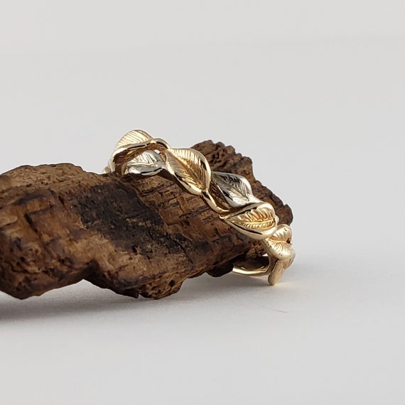 Two-Tone Gold Leaf Wedding Band: Hand Sculpted Twig Ring