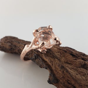 Hand-Cut Morganite Twig Engagement Ring, 14k Rose Gold Gemstone Solitaire Ring, Engagement Ring by DV Designs