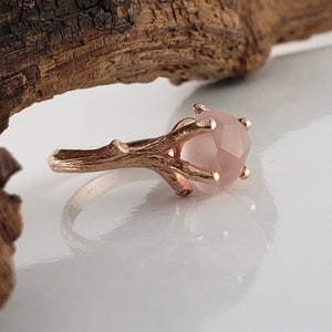 Hand-Cut Matte Finish Morganite Twig Engagement Ring, 14k Rose Gold Gemstone Solitaire Ring, Engagement Ring by DV Designs image 7