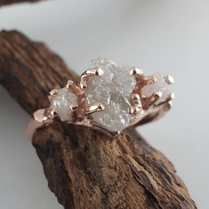 Rough Diamond Twig Engagement Ring in 14k Gold Raw Diamond Ring 3 Stone ...