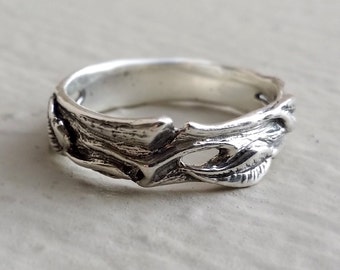 Branch Style Wedding Band, Silver Tree Ring, Leaf Ring, Unisex Engagement Ring, Nature Wood Wedding Band by DV Jewelry Designs