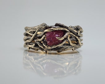 Men's - Unisex - One of a Kind Ruby Twig Wedding Band by DV Jewelry