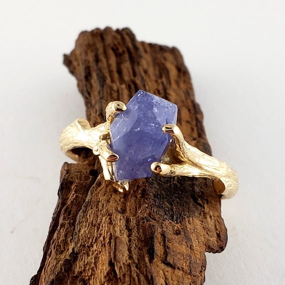 Yellow Gold Raw Tanzanite Ring Gemstone Engagement Ring Gold
