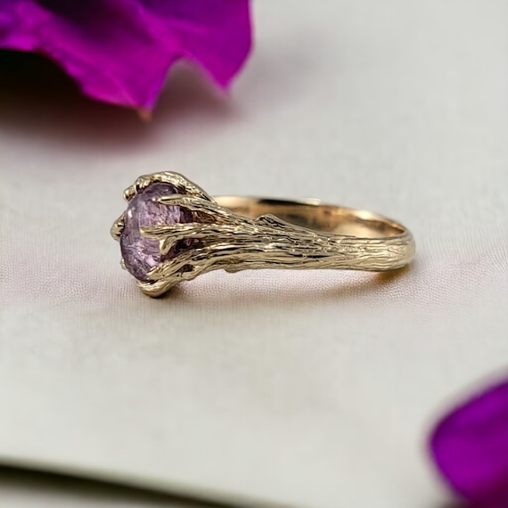 Pink Sapphire Engagement Ring, Branch Style Wedding Ring in Solid 14k Gold - Anniversary Gift Jewelry - by DV Designs