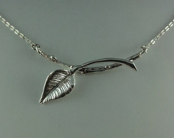 Leaf and Twigs Necklace, Sterling Silver Leaf and Twig Pendant, Tree Branch Necklace, Branch Necklace, Twig Necklace