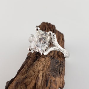 Moissanite Twig Engagement Ring, 1.5ct Radiant Cut Lab Moissanite Wedding Ring by DV Jewelry Designs