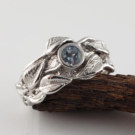 Leaf and Twig Gemstone Wedding Band, Engagement Ring, Statement Ring, Birthstone Fashion Jewelry by DV Jewelry