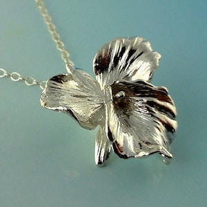 Unique Silver Flower Necklace - Orchid Necklace - Sterling Necklace - Silver Necklace
