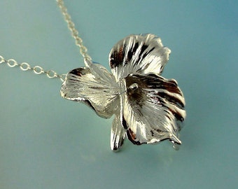 Unique Silver Flower Necklace - Orchid Necklace - Sterling Necklace - Silver Necklace