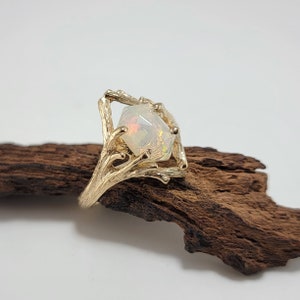 Ethiopian Hexagon Opal Twig and Branch Engagement Ring in Solid Yellow Gold, by DV Jewelry Designs image 7