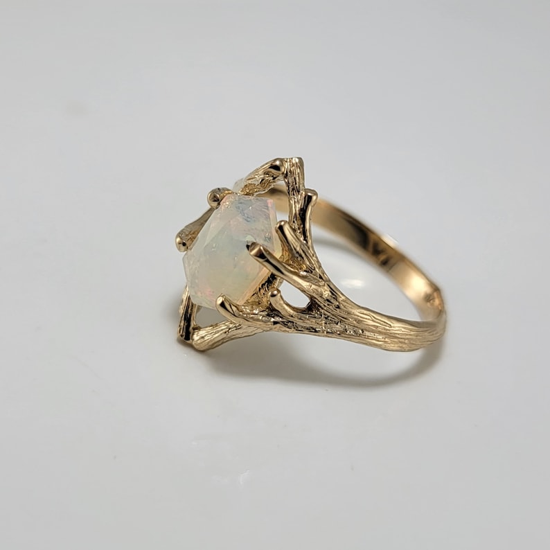 Ethiopian Hexagon Opal Twig and Branch Engagement Ring in Solid Yellow Gold, by DV Jewelry Designs image 10
