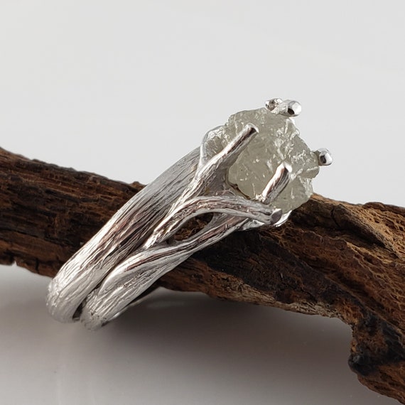 Reserved Listing: 3ct Rough Diamond Twig Engagement Ring Set in Solid 14k White Gold