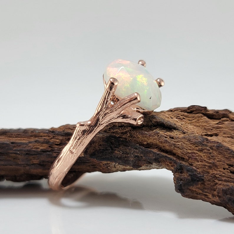 Ethiopian Rose Cut Opal Twig Engagement Ring in 14k Rose Gold Branch and Twig Ring Setting Anniversary Ring Wedding Ring image 1
