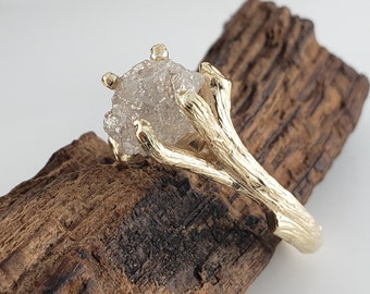 Twig Raw Diamond Engagement Ring - Solitaire Nature Inspired - Raw Uncut Rough Diamond Rings - Raw Diamond Jewelry by Dawn Vertrees