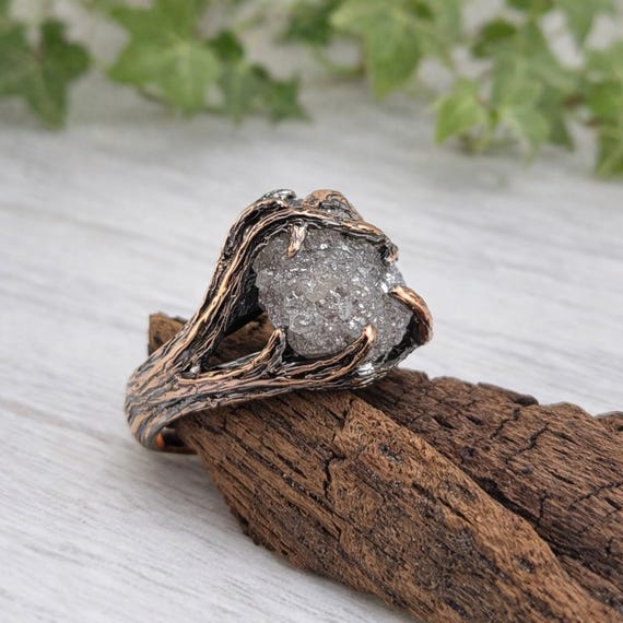 Rough Diamond Twig Engagement, Rose Gold with Antique Finish - Anniversary Ring- DV Jewelry Designs