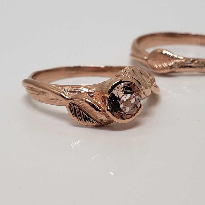 Rose Gold Leaf and Twig Engagement Ring Birthstone Etsy