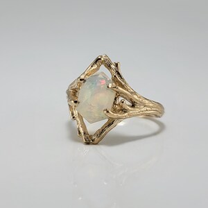 Ethiopian Hexagon Opal Twig and Branch Engagement Ring in Solid Yellow Gold, by DV Jewelry Designs image 9