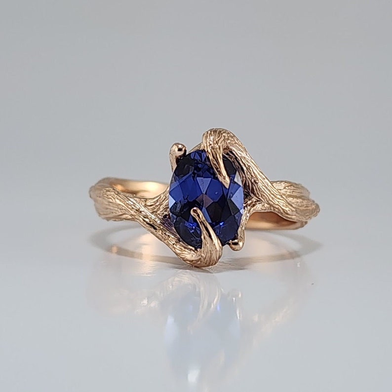 Blue Sapphire Gemstone Engagement Ring Hand Sculpted, Unique Wedding Band, Ideal Anniversary Gift by DV Jewelry Designs image 5
