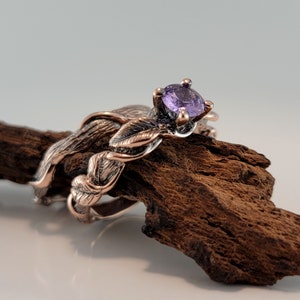 Purple Tanzanite, Leaf, Twig and Vine Engagement Ring - Bridal Set - Wedding Ring - by DV Designs