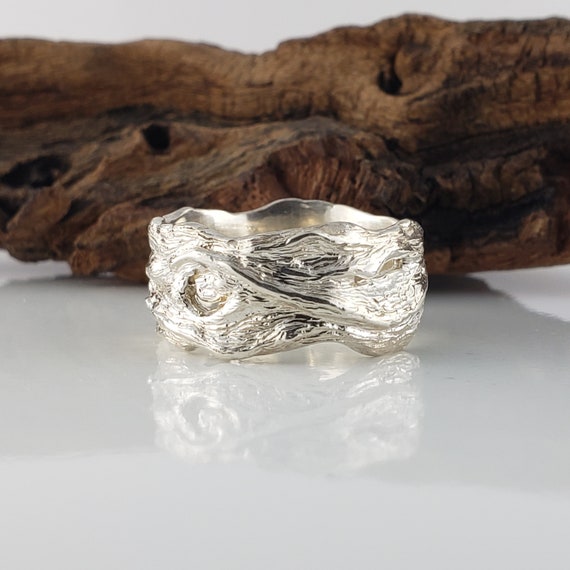 Driftwood Inspired Gold Wedding Band - Unique Nature Engagement Ring by DV Jewelry Designs