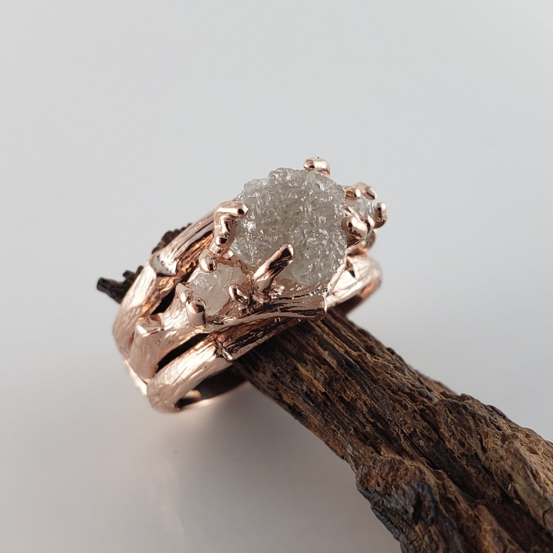 14k Rose Gold Rough Diamond Engagement Ring With Interlocking | Etsy
