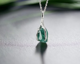 Raw Hand-cut Emerald Twig Pendant - Unique Gemstone Necklace - Emerald Pendant by DV Jewelry Designs